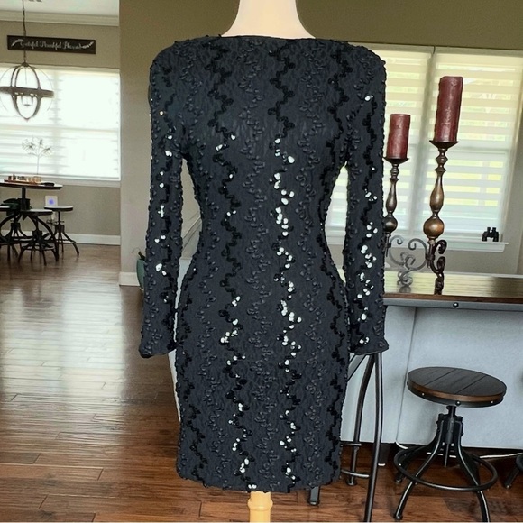 Dave & Johnny Dresses & Skirts - Vtg Dave & Johnny by Joseph Lara Black Cocktail Dress 13 14 fit 6 8 Sequins